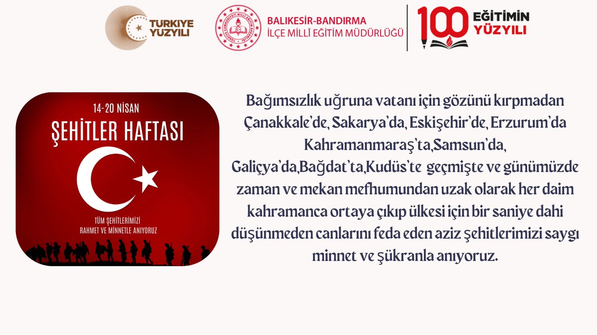 Bandırma'da 14-20 Nisan Şehitler Haftası Etkinlikleri Başladı