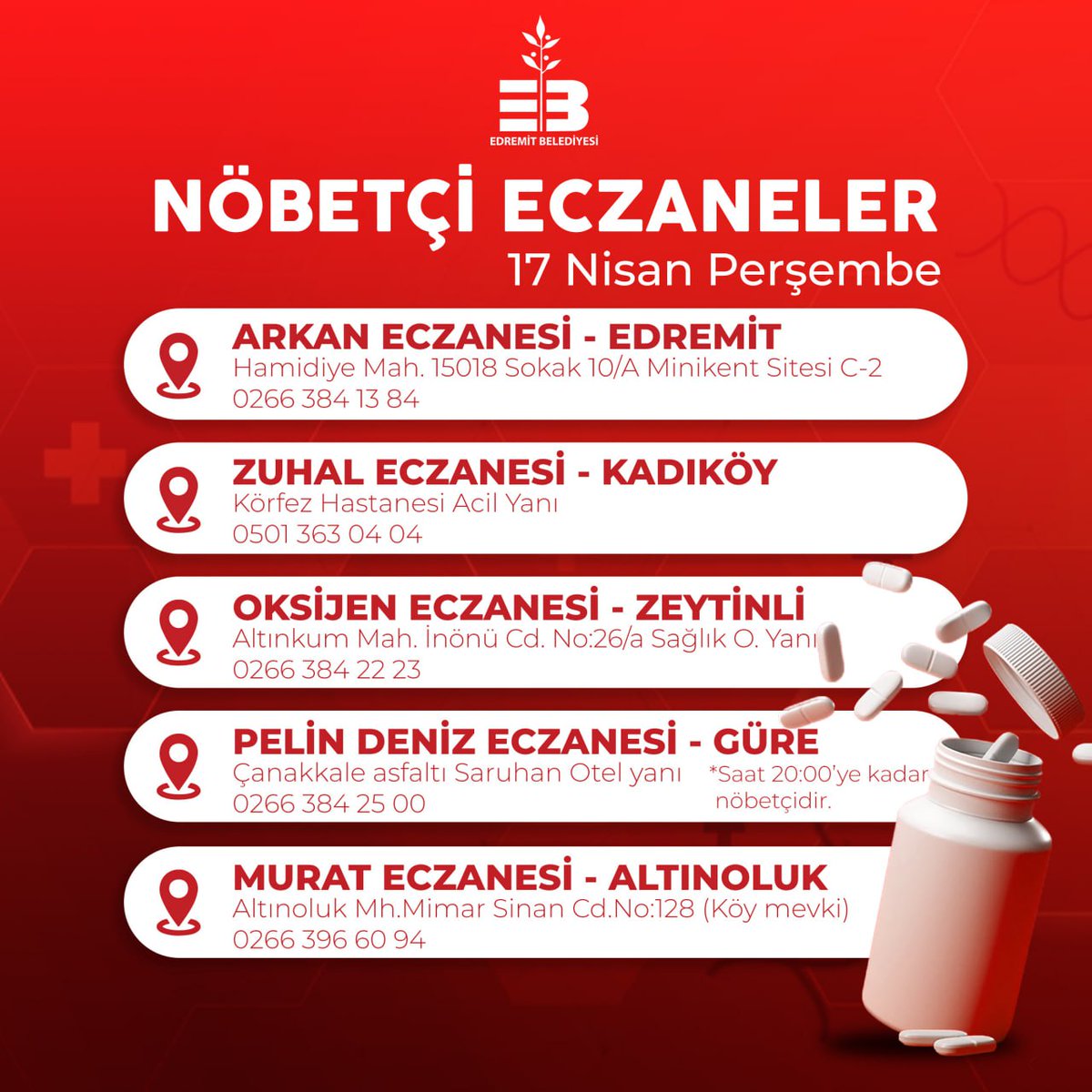 Edremit'te Nöbetçi Eczane Bilgisi Paylaşıldı