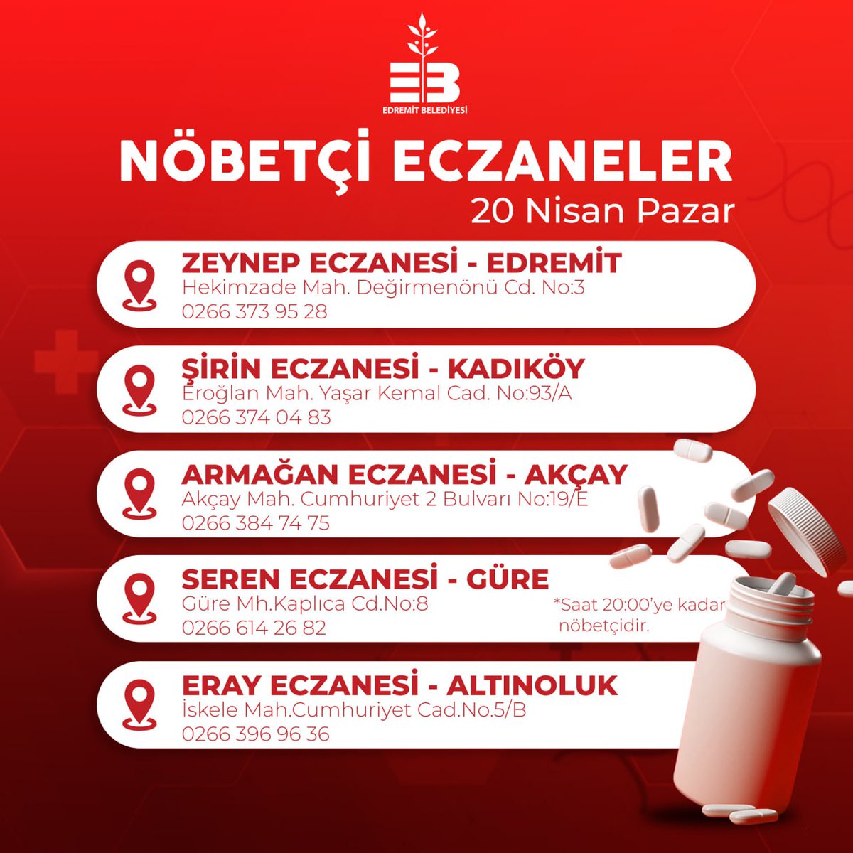 Edremit'te Nöbetçi Eczane Bilgileri Paylaşıldı